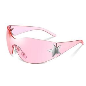 GGSTDDUP 1 Pair Rimless Pink Silver Y2K 2000s Star Frameless Sunglasses